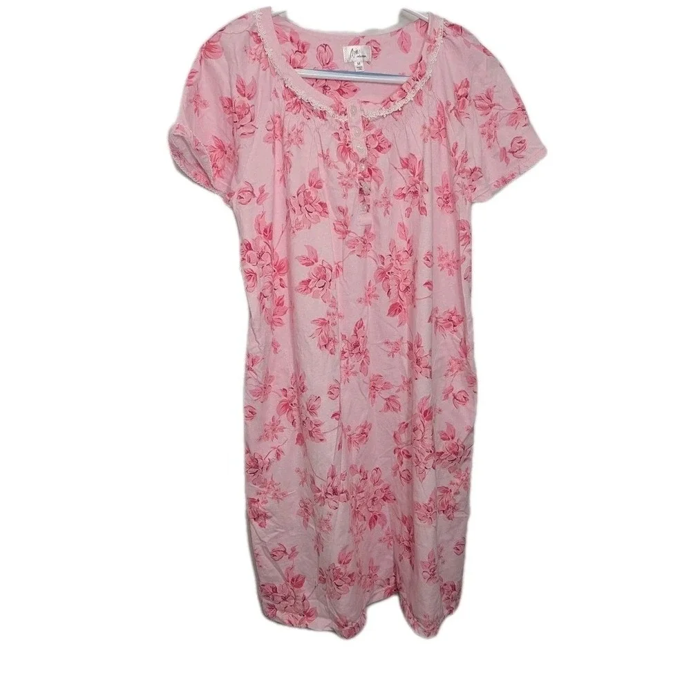 Aria Nightgown 100% Cotton Women's Scoop Neck Pockets Pink Cottage Core